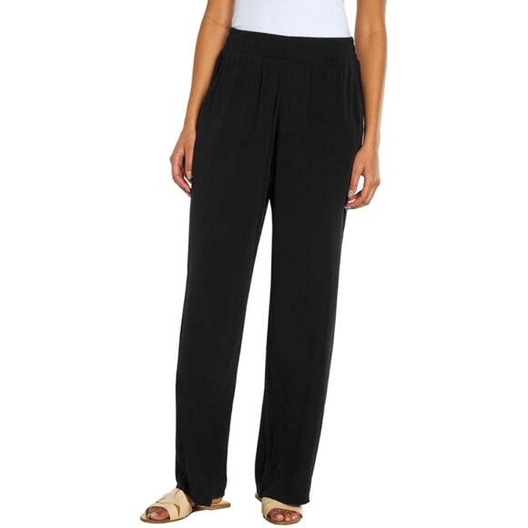 Three Dots Black Smocked Waist Wide Leg Gauze Beach Pant with Pockets Sz Medium - Picture 1 of 9